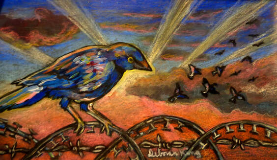 starling painting, birds worship, jail bird, Deborah King