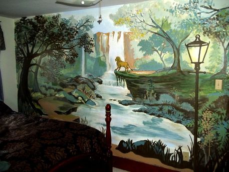 narnia mural, aslan art, lion painting,  bedroom mural
