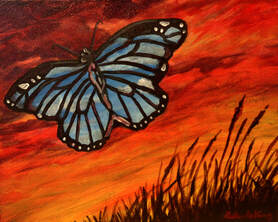  Deborah King, infant loss, butterfly painting, sunset, small painting of butterfly, grief painting